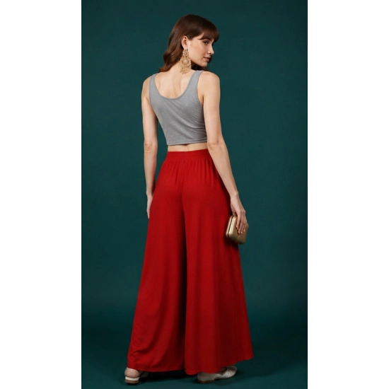 Generic Women's Georgette Solid Mid-Rise Wide Leg Flared Palazzo Pants with Elastic Waist (Red) Generic Women's Georgette Solid Mid-Rise Wide Leg Flared Palazzo Pants with Elastic Waist (Red)
