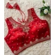 Generic Women's Silk Embroidered V-Neck Sleeveless Readymade Padded Blouse (Red, Size 38)