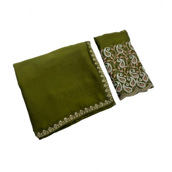 Generic Women's Chiffon Embroidered Saree With Unstitched Blouse 5.5Mtr (Olive Green) Generic Women's Chiffon Embroidered Saree With Unstitched Blouse 5.5Mtr (Olive Green)
