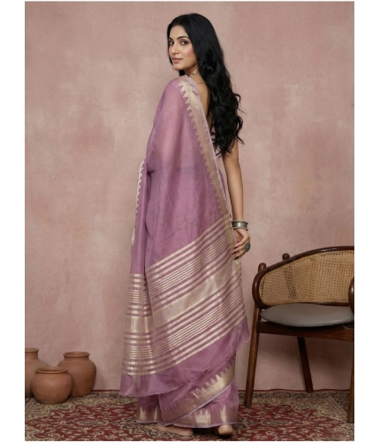 Generic Women's Cotton Printed Saree With Unstitched Blouse 5.5Mtr (Purple)