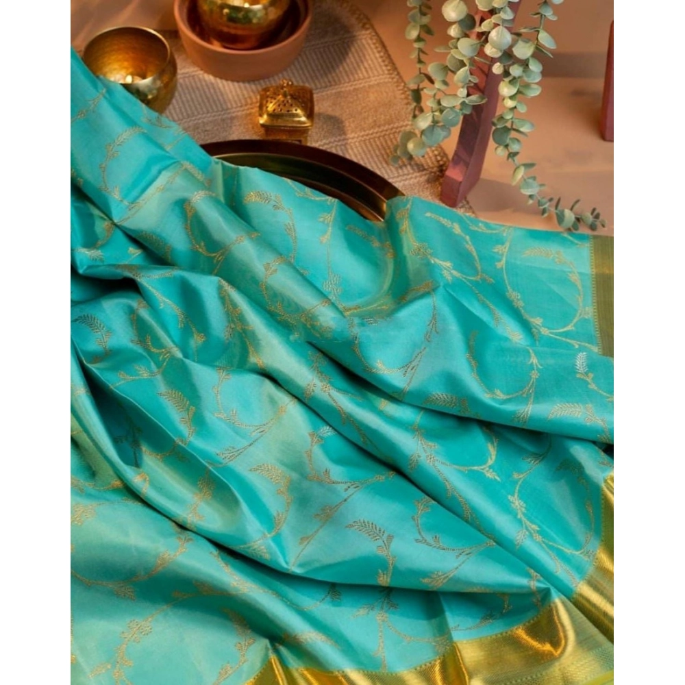 Generic Women's Soft Litchi Silk Jacquard Work Saree With Unstitched Blouse 5.5Mtr (Sky Blue) Generic Women's Soft Litchi Silk Jacquard Work Saree With Unstitched Blouse 5.5Mtr (Sky Blue)