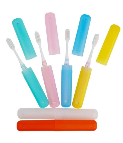 Generic Pack of 4_Plastic Toothbrush Holder Travel 4-PieceS SeT Tube Cases (Color: Assorted )