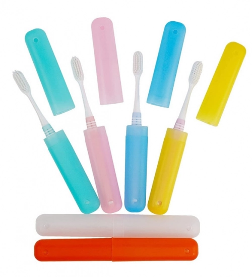 Generic Pack of 4_Plastic Toothbrush Holder Travel 4-PieceS SeT Tube Cases (Color: Assorted )