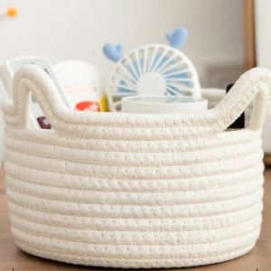 Generic Cotton Pack Of_1 Cat Basket 8x4 Inch Storage Basket For Clothes (White)