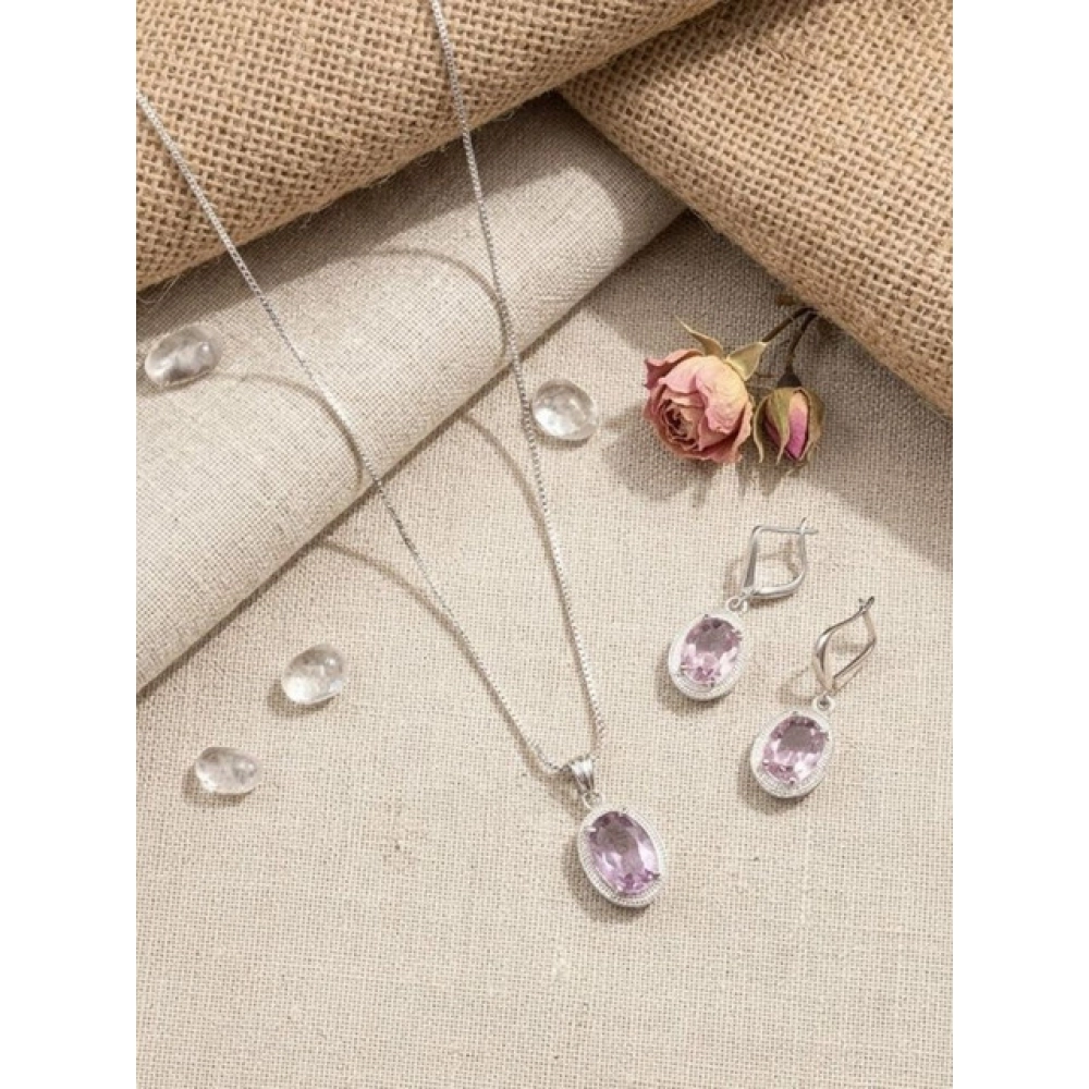 Generic Women's Brass Silver Plated Pendant Set (Pink) Generic Women's Brass Silver Plated Pendant Set (Pink)