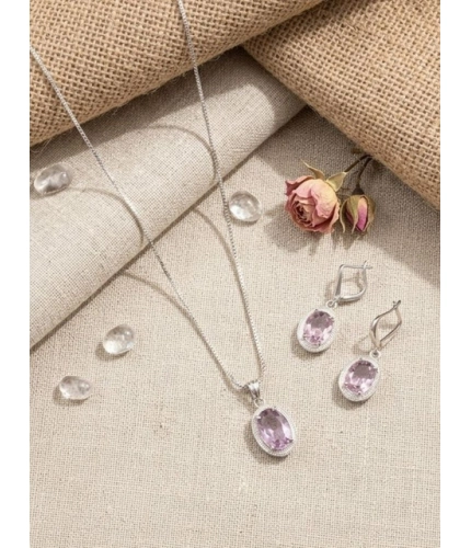 Generic Women's Brass Silver Plated Pendant Set (Pink)