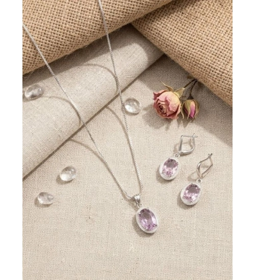 Generic Women's Brass Silver Plated Pendant Set (Pink)