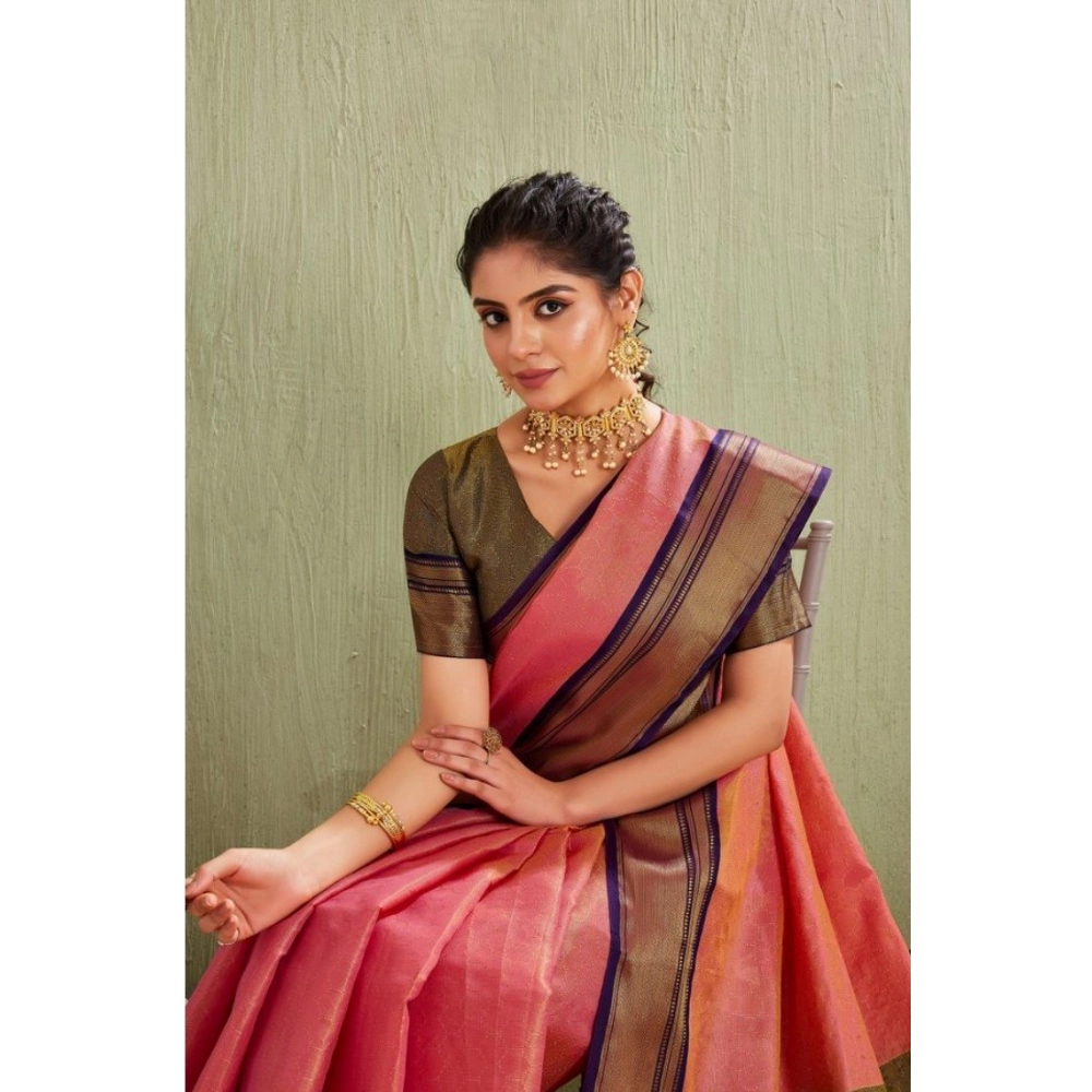 Generic Women's Silk Blended Jaquard Woven Saree With Unstitched Blouse 5.5Mtr (Pink) Generic Women's Silk Blended Jaquard Woven Saree With Unstitched Blouse 5.5Mtr (Pink)