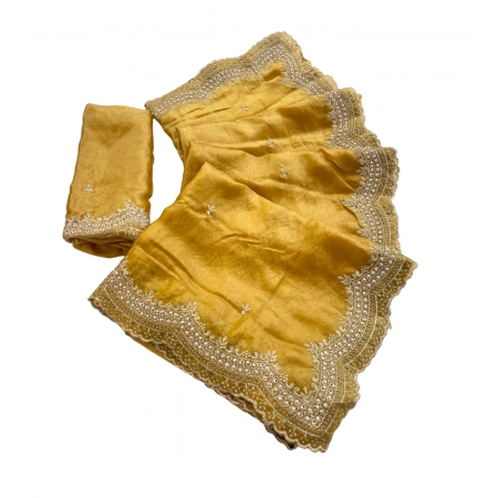 Generic Women's Satin Embellished Saree With Unstitched Blouse 5.5Mtr (Mustard-Yellow)