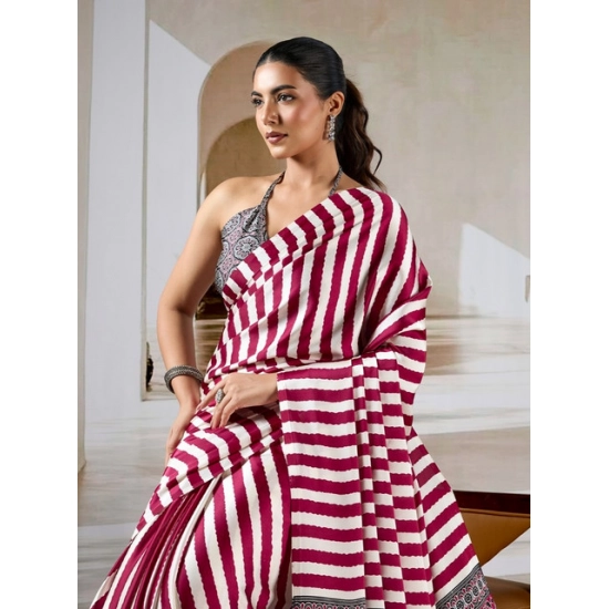 Generic Women's Satin Crepe Printed Saree With Unstitched Blouse 5.5Mtr (Maroon)