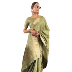 Generic Women's Satin Printed Saree With Unstitched Blouse 5.5Mtr (Green)