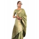 Generic Women's Satin Printed Saree With Unstitched Blouse 5.5Mtr (Green)
