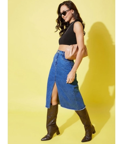 Generic Women's Denim Solid Buttoned Skirt (Blue)