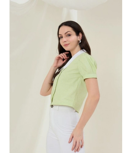 Generic Women's Cotton Striped Half Sleeve Shirt (Green - White)