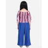 Generic Girl's Rayon Solid Bell Sleeve Top with Culottes (Purple-Blue)