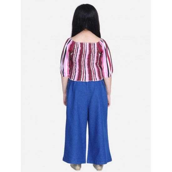 Generic Girl's Rayon Solid Bell Sleeve Top with Culottes (Purple-Blue) Generic Girl's Rayon Solid Bell Sleeve Top with Culottes (Purple-Blue)