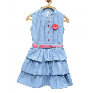 Generic Girl's Denim Embellished Sleeveless Dress with Belt (Light Blue)