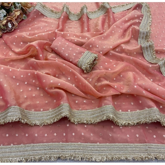 Generic Women's Silk Embellished Saree With Unstitched Blouse 5.5Mtr (Peach) Generic Women's Silk Embellished Saree With Unstitched Blouse 5.5Mtr (Peach)