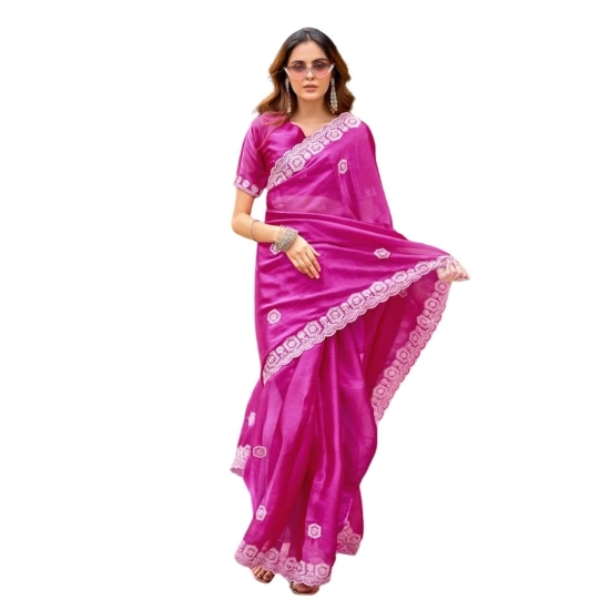 Generic Women's Faux Shimmer Geometric Ready to wear Saree With Unstitched Blouse 5.5Mtr (Pink) Generic Women's Faux Shimmer Geometric Ready to wear Saree With Unstitched Blouse 5.5Mtr (Pink)