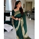 Generic Women's Litchi silk Printed Saree With Unstitched Blouse (Green)
