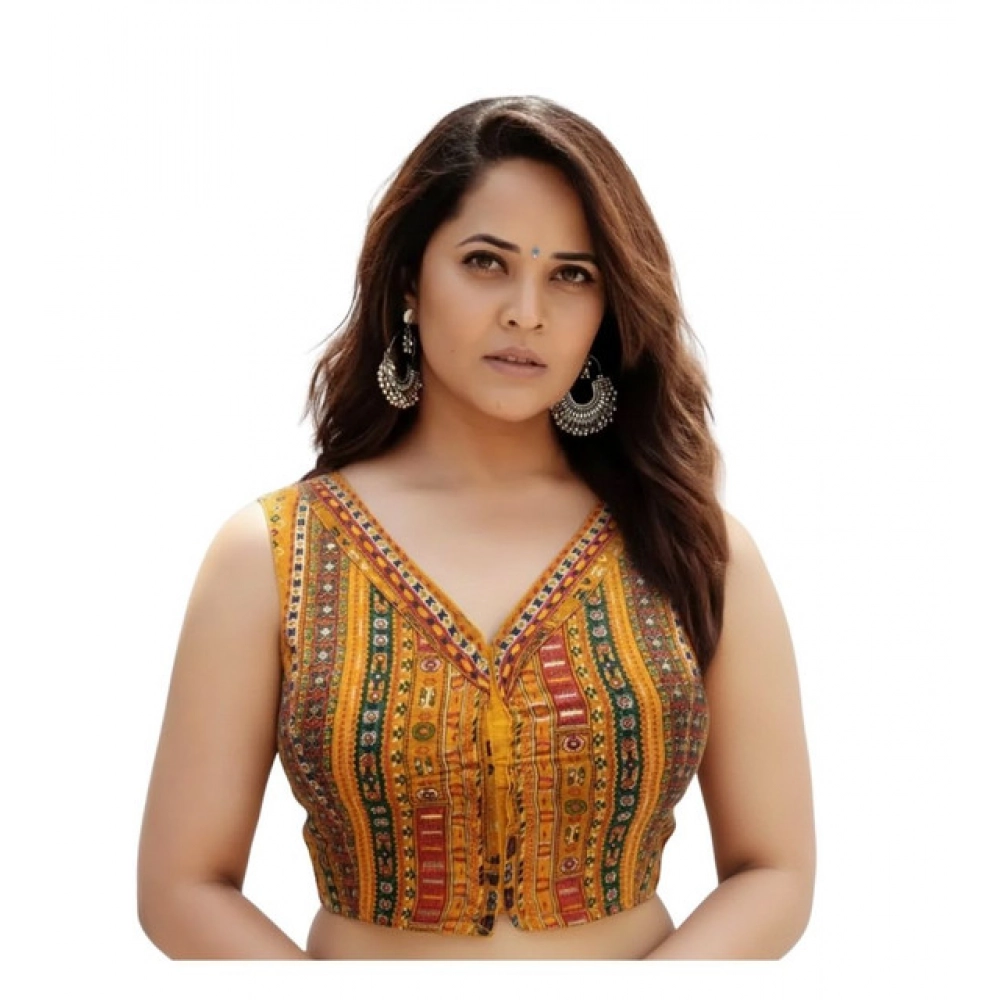 Generic Women's Cambric Cotton V Neck Padded Blouse (Mustard, 38 Ready Size (Self-Alterable 36–40) Generic Women's Cambric Cotton V Neck Padded Blouse (Mustard, 38 Ready Size (Self-Alterable 36–40)