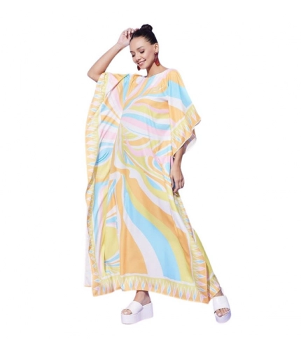 Generic Women's Satin Colour Blocking Kaftan Dress (Multicolor)