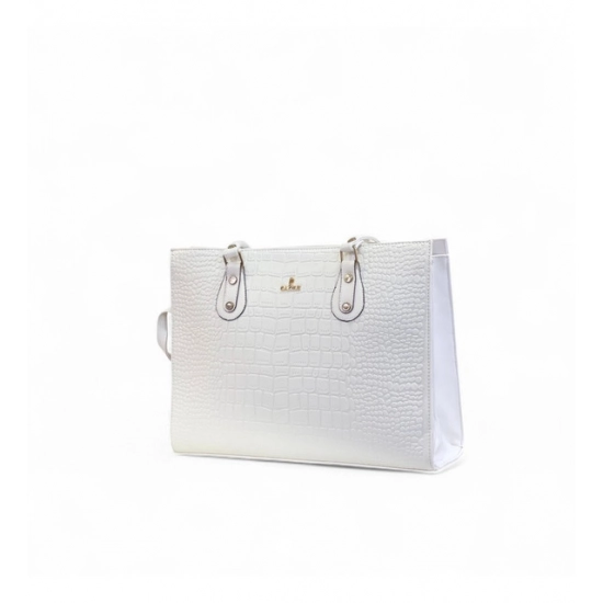 Generic Women's Polyurethane Croco Shoulder Tote Bag (White)