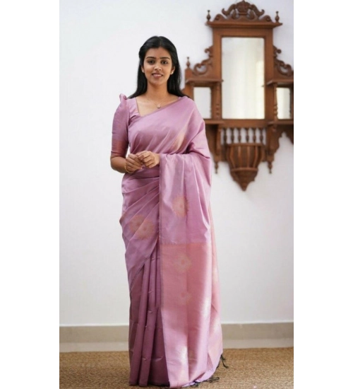 Generic Women's Litchi silk Printed Saree With Unstitched Blouse (Light Pink)