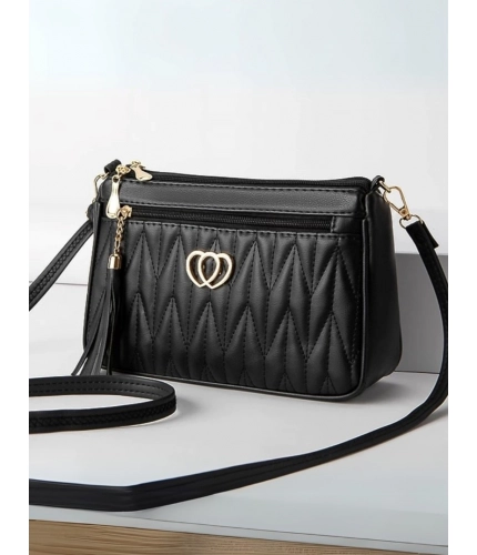 Generic Women's PU Leather Zipper Sling Bag (Black)