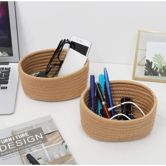 Generic Cotton 8x3 Inch Round 2 Set Bedside Organizer With Out Lid (Beige) Generic Cotton 8x3 Inch Round 2 Set Bedside Organizer With Out Lid (Beige)
