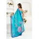 Generic Women's Linen Cotton Printed Ready To Wear Saree With Unstitched Blouse 5.5 Mtr (Light_Aqua_Blue)