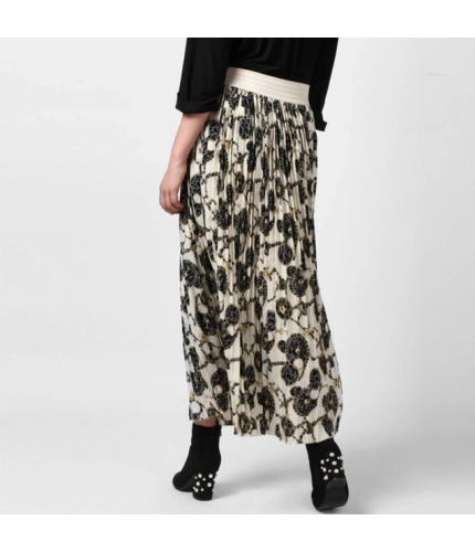Generic Women's Georgette Chain Print Elasticated Skirt (Cream-Black)