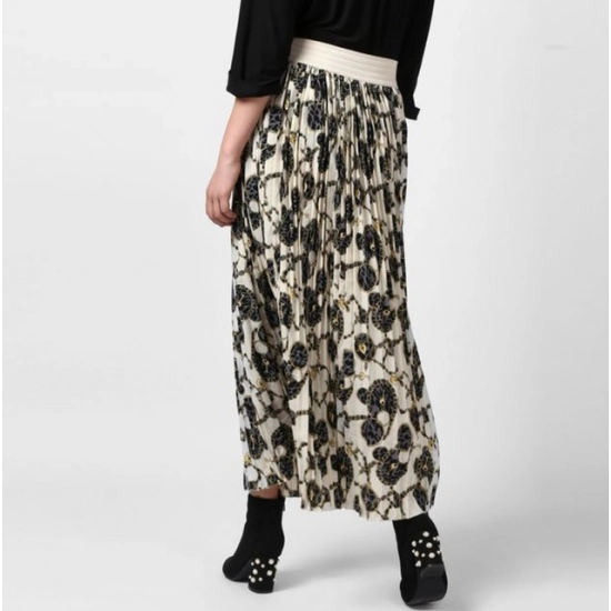 Generic Women's Georgette Chain Print Elasticated Skirt (Cream-Black) Generic Women's Georgette Chain Print Elasticated Skirt (Cream-Black)