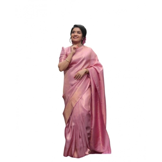 Generic Women's Soft Litchi Silk Jacquard Work Saree With Unstitched Blouse 5.5Mtr (Pink) Generic Women's Soft Litchi Silk Jacquard Work Saree With Unstitched Blouse 5.5Mtr (Pink)