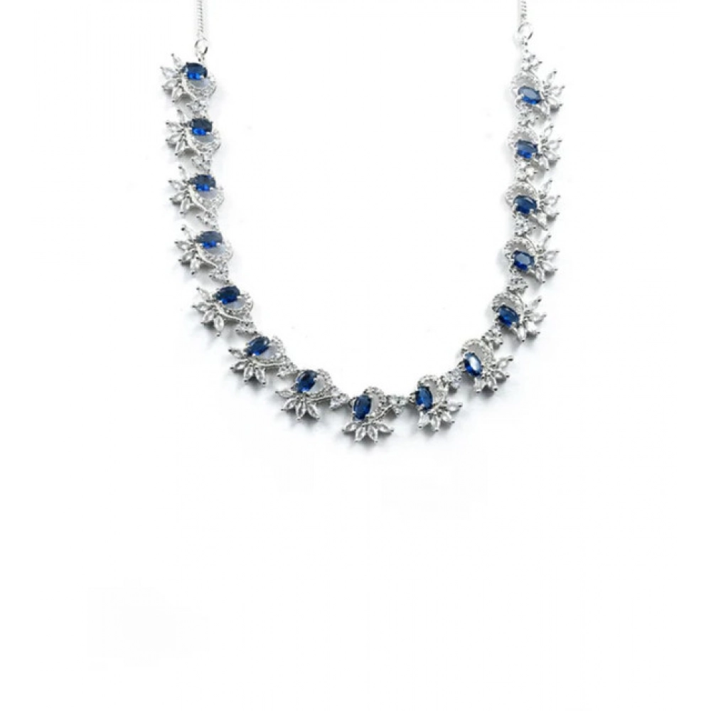 Generic Women's Brass Silver Plated Necklace set (Blue) Generic Women's Brass Silver Plated Necklace set (Blue)
