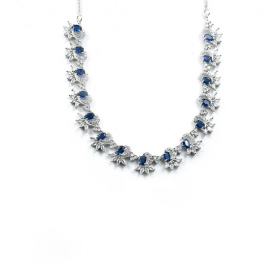 Generic Women's Brass Silver Plated Necklace set (Blue) Generic Women's Brass Silver Plated Necklace set (Blue)