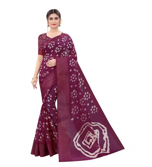 Generic Women's Cotton Silk Bandhni Saree With Unstitched Blouse 5.5Mtr (Purple)