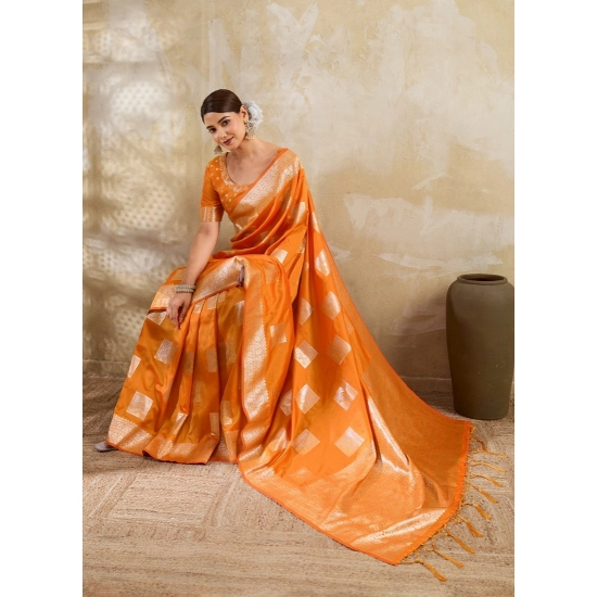 Generic Women's Silk Blend Printed Saree With Unstitched Blouse 5.5Mtr (Orange) Generic Women's Silk Blend Printed Saree With Unstitched Blouse 5.5Mtr (Orange)