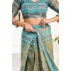 Generic Women's Faux Linen Printed Ready to wear Saree With Unstitched Blouse 5.5Mtr (Multicolor)