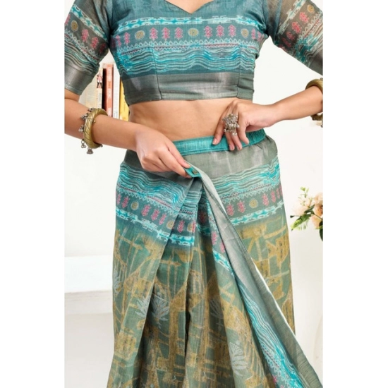 Generic Women's Faux Linen Printed Ready to wear Saree With Unstitched Blouse 5.5Mtr (Multicolor) Generic Women's Faux Linen Printed Ready to wear Saree With Unstitched Blouse 5.5Mtr (Multicolor)