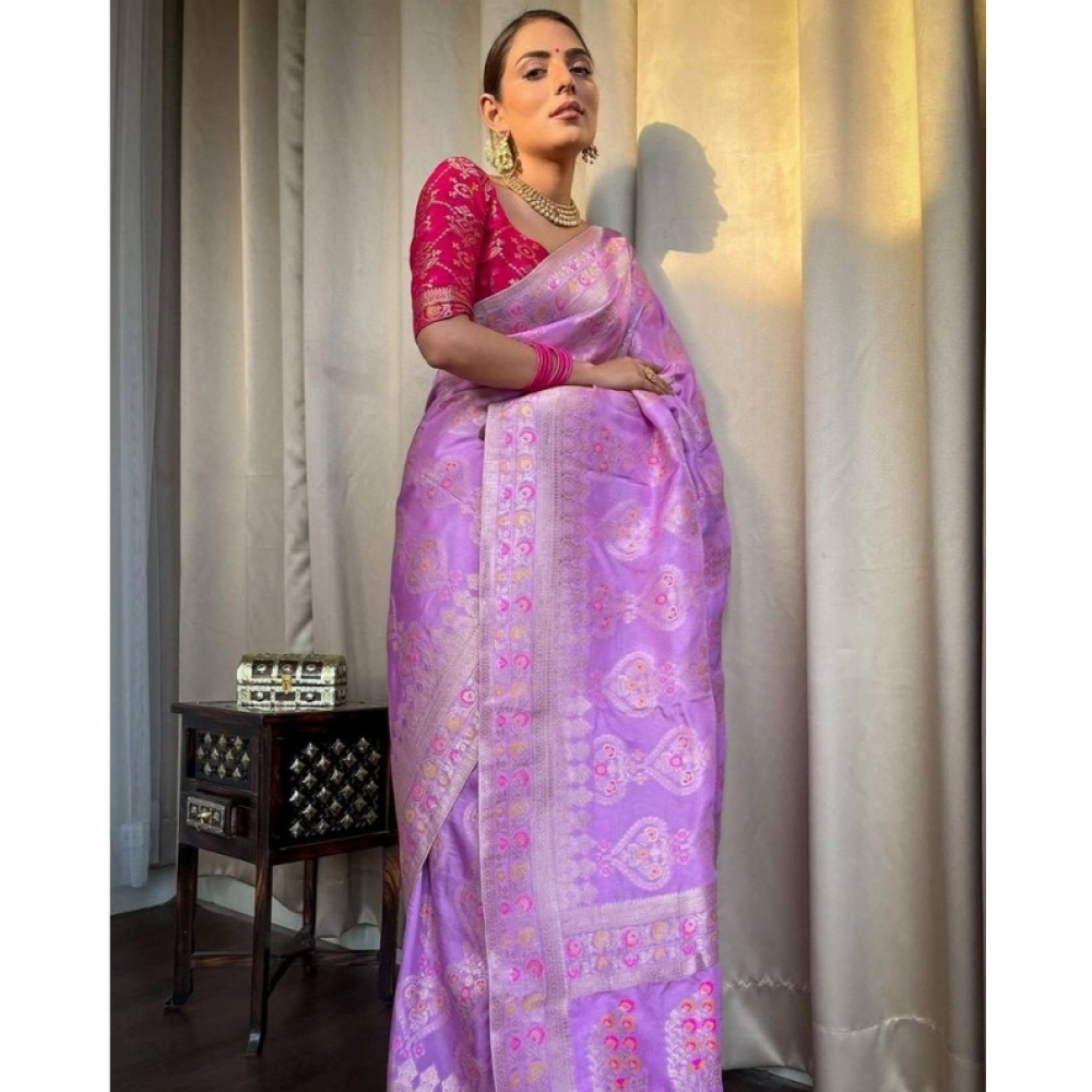 Generic Women's Soft Litchi Silk Jacquard Work Saree With Unstitched Blouse 5.5Mtr (Lavender) Generic Women's Soft Litchi Silk Jacquard Work Saree With Unstitched Blouse 5.5Mtr (Lavender)