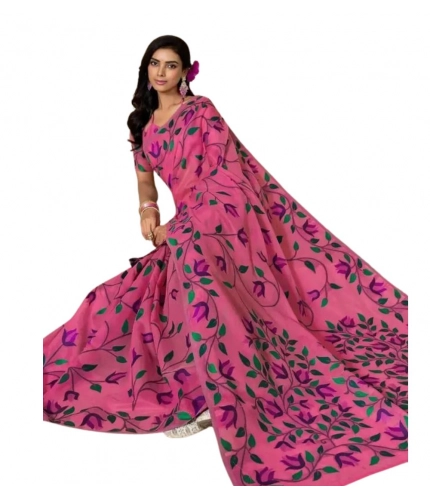 Generic Women's Georgette Printed Saree With Unstitched Blouse 5.5Mtr (Pink)