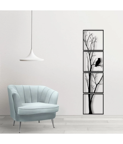 Generic 7 Decore Unique Vertical Tree Wall Art – 4 Piece Wooden Panel Set (Black)