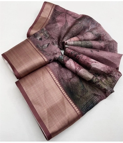 Generic Women's Cotton Silk Printed Saree With Unstitched Blouse 5.5Mtr (Multicolor)