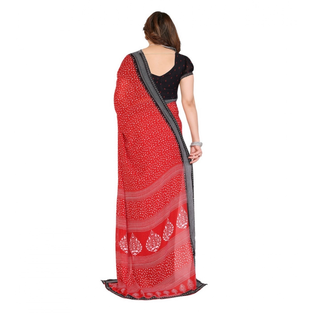 Generic Women's Georgette Printed Saree With Unstitched Blouse 5.5Mtr (Red) Generic Women's Georgette Printed Saree With Unstitched Blouse 5.5Mtr (Red)