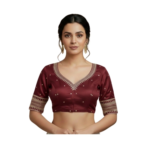 Generic Women's Vichitra Silk V Neck Padded Blouse (Maroon, 38 Ready Size (Self-Alterable 36–40)