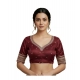 Generic Women's Vichitra Silk V Neck Padded Blouse (Maroon, 38 Ready Size (Self-Alterable 36–40)