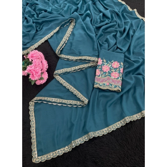 Generic Women's Georgette Embellished Saree With Unstitched Blouse 5.5Mtr (Teal) Generic Women's Georgette Embellished Saree With Unstitched Blouse 5.5Mtr (Teal)