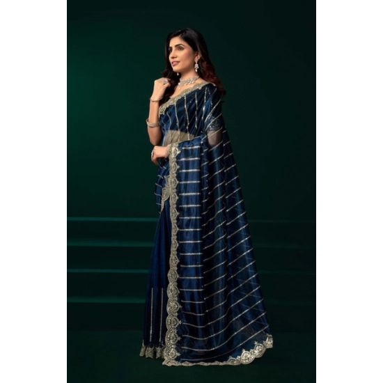 Generic Women's Net Sequence Saree With Unstitched Blouse 5.5Mtr (Blue) Generic Women's Net Sequence Saree With Unstitched Blouse 5.5Mtr (Blue)
