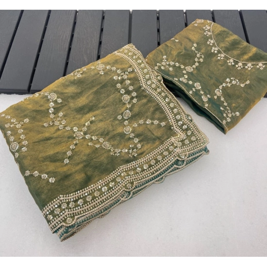 Generic Women's Silk Embellished Saree With Unstitched Blouse 5.5Mtr (Green) Generic Women's Silk Embellished Saree With Unstitched Blouse 5.5Mtr (Green)